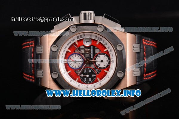 Audemars Piguet Royal Oak Offshore Ruben Barrichello Chrono Swiss Valjoux 7750 Automatic Rose Gold Case with PVD Bezel Red Skeleton Dial and White Stick Markers - 1:1 Original (JF) - Click Image to Close